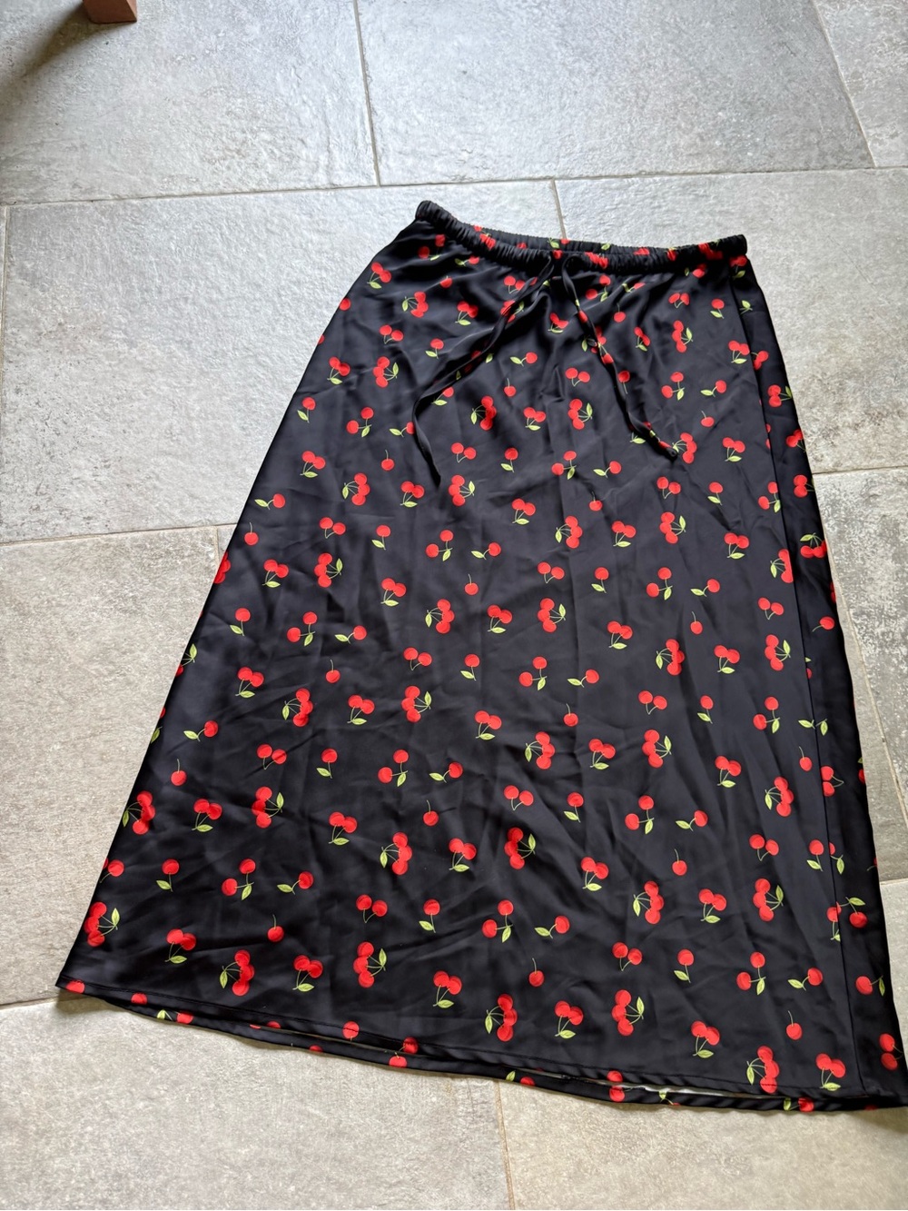 Rachel Zoe Black Maxi Skirt with Red Cherry Print